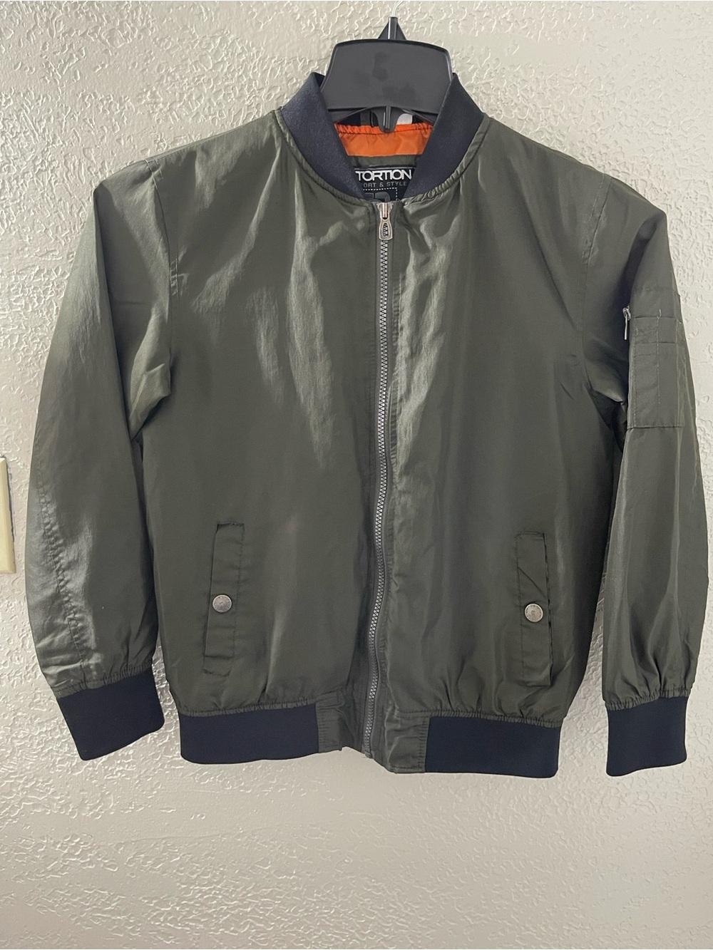 Distortion‎ Olive Green Bomber Jacket with Orange Lining Medium